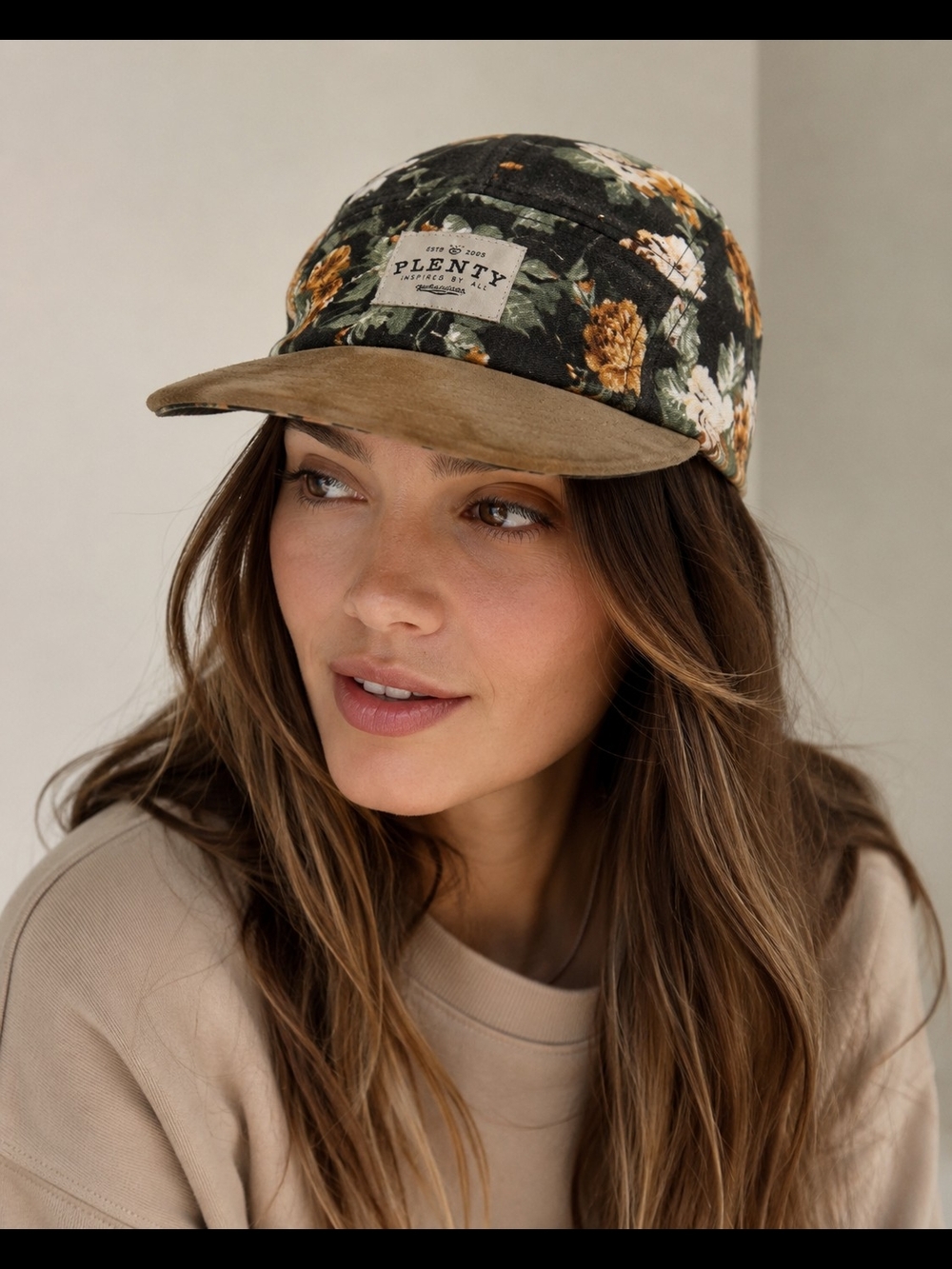 Plenty  Humanwear Floral Cap with Suede Brim - Black/Olive Floral